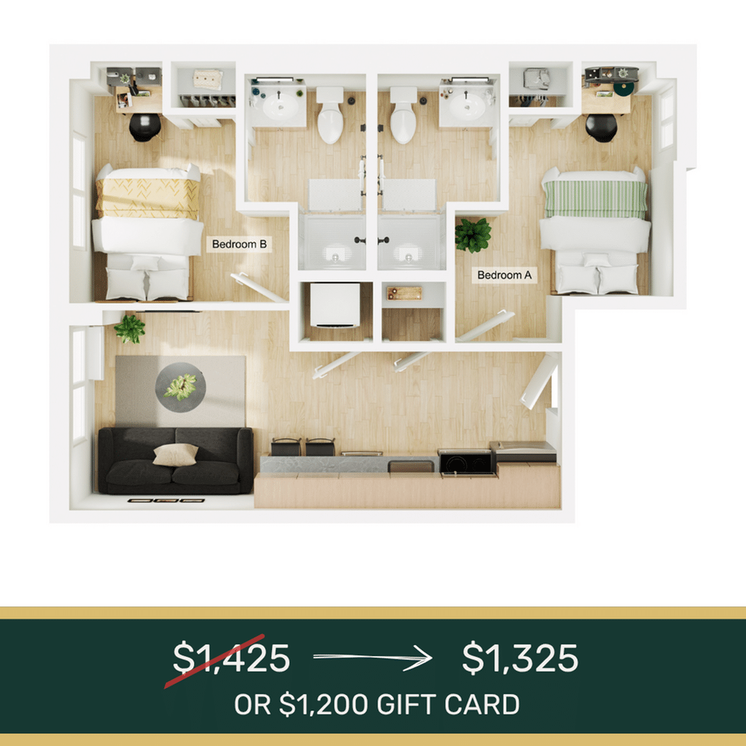 2BR/2BA – B1 floor plan