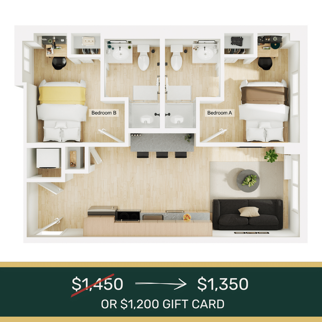 2BR/2BA – B2 floor plan