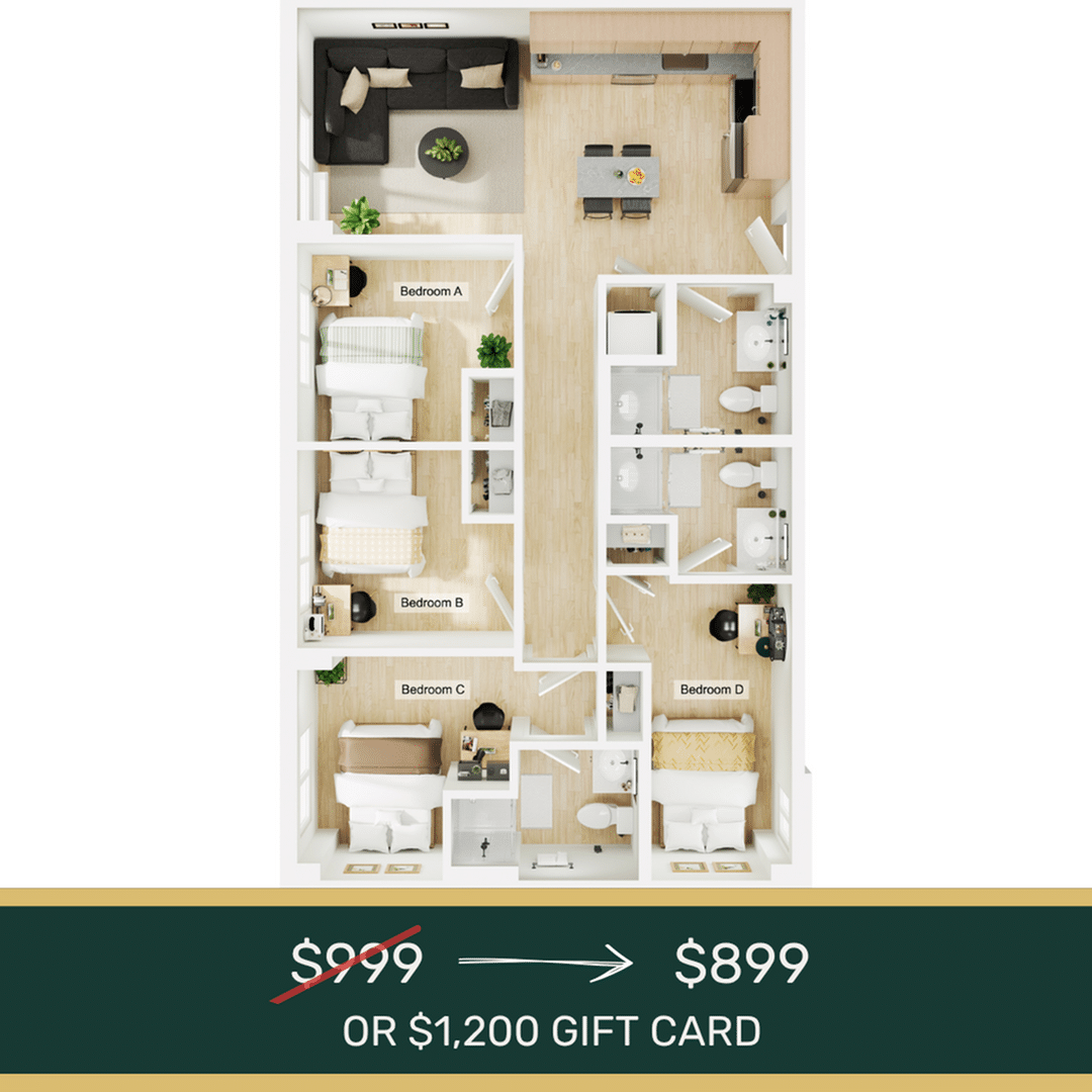 4BR/3BA – D1 floor plan