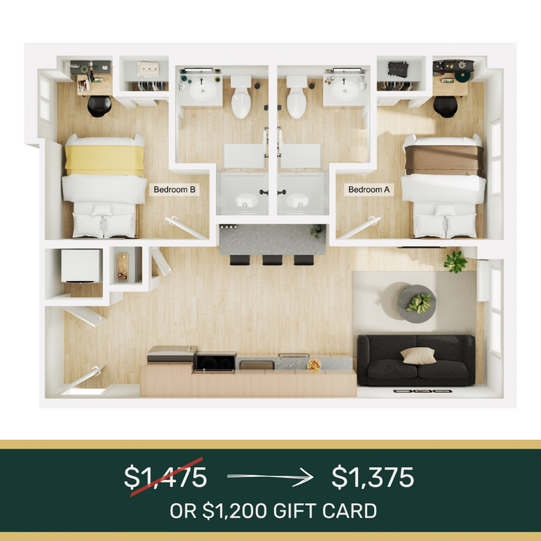 2BR/2BA – B2 floor plan
